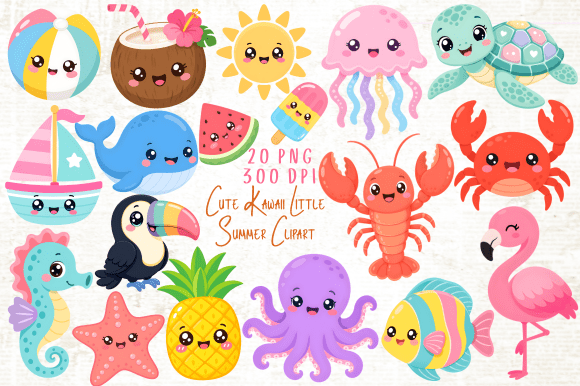 Download Cute Kawaii Little Summer Clipart PNG - Summer Collection
